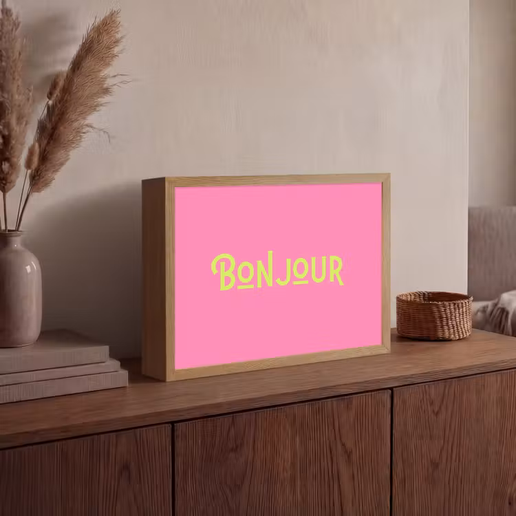 Roze - Groene Bonjour - art-deco Light Box met batterij (Wandlamp) middel -sfeer2