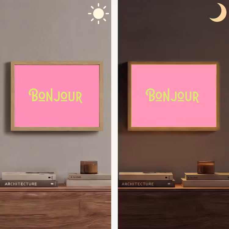Roze - Groene Bonjour - art-deco Light Box met batterij (Wandlamp) middel -sfeer3
