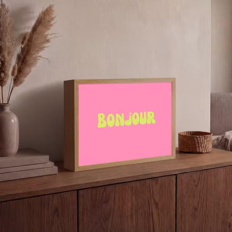Roze - Groene bonjour - Organisch Light Box met batterij (Wandlamp) middel -sfeer2