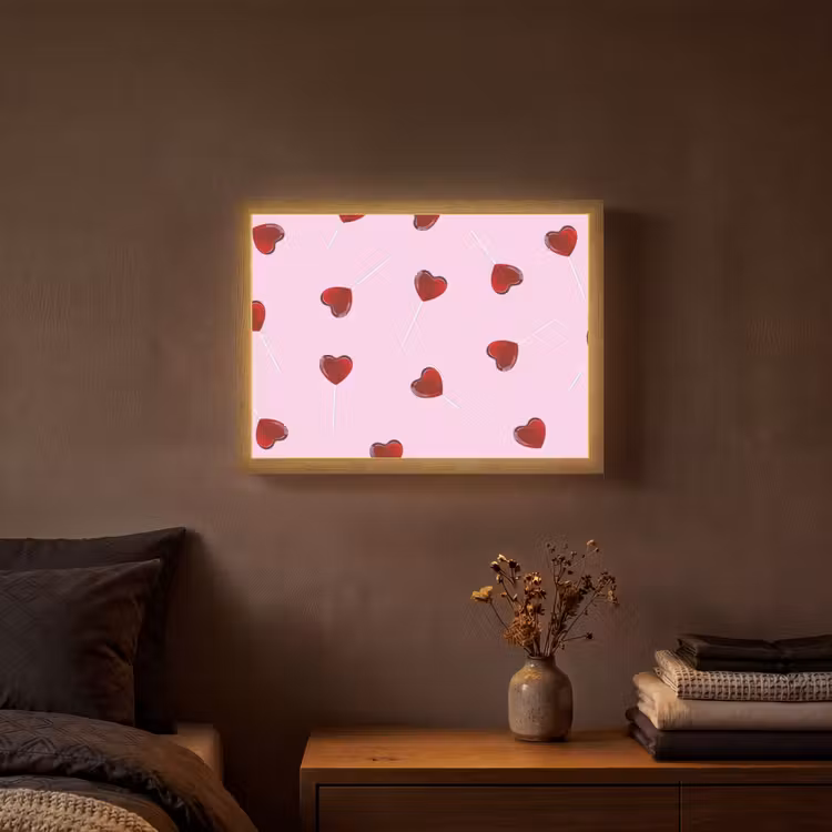 Roze - Hart - Lolly - Snoep Light Box met batterij (Wandlamp) middel -sfeer4