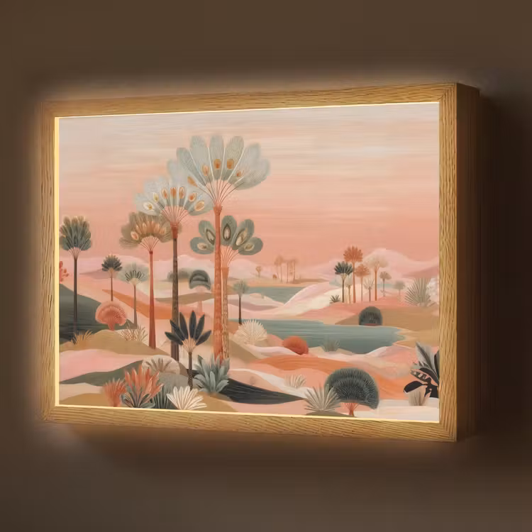Roze landschap - Palmen - Water Light Box met batterij (Wandlamp) middel -z3d_website