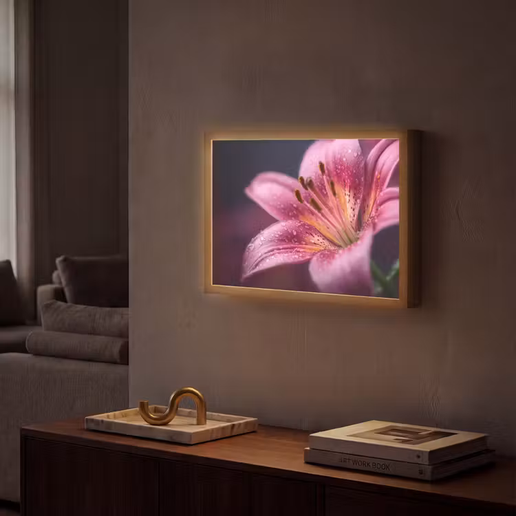 Roze - lelie - Dauwdruppels Light Box met batterij (Wandlamp) middel -sfeer1