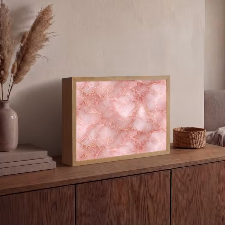 Roze - Kwarts - Goud - Marmer Light Box met batterij (Wandlamp) middel 907 -sfeer2
