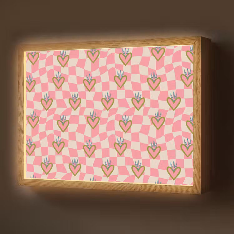 Roze - Retro - Patroon - Geblokt Light Box met batterij (Wandlamp) middel 907 -z3d_website