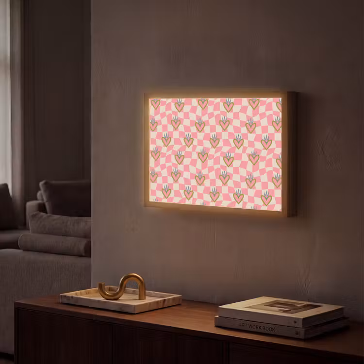 Roze - Retro - Patroon - Geblokt Light Box met batterij (Wandlamp) middel 907 -sfeer1