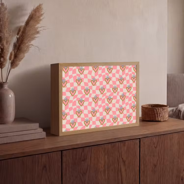 Roze - Retro - Patroon - Geblokt Light Box met batterij (Wandlamp) middel 907 -sfeer2