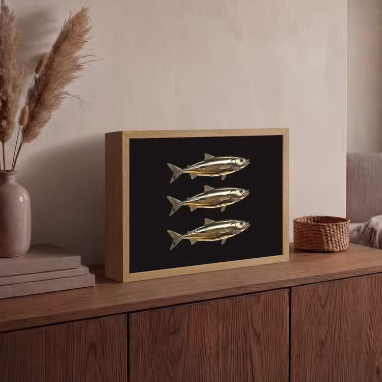 Vissen - Goud - Zwart Light Box met batterij (Wandlamp) middel -sfeer2