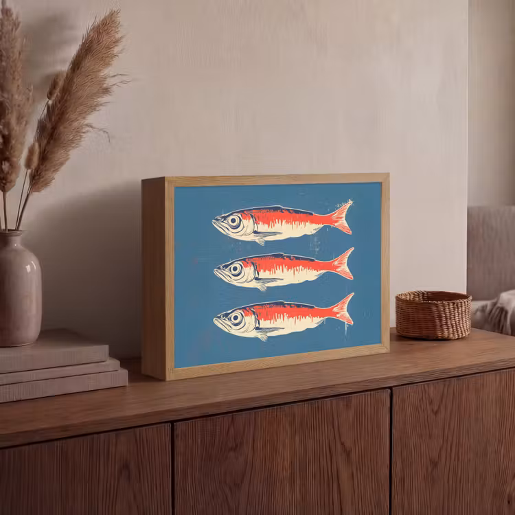 Vissen - Rood - Blauw Light Box met batterij (Wandlamp) middel -sfeer2