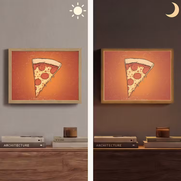 Pizza - Kaas - Rood - Pepperoni Light Box met batterij (Wandlamp) middel -sfeer3
