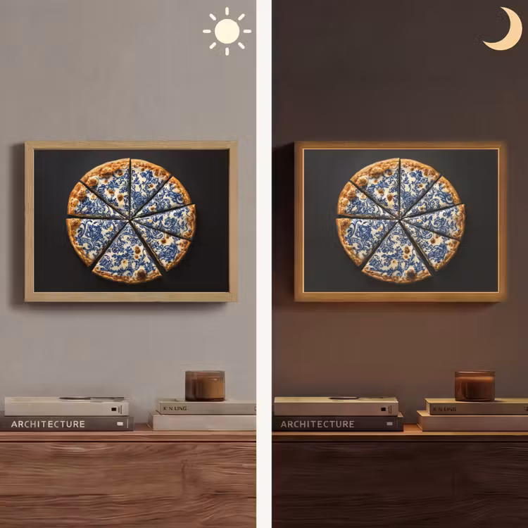 Pizza - Eten - Delftsblauw Light Box met batterij (Wandlamp) middel -sfeer3