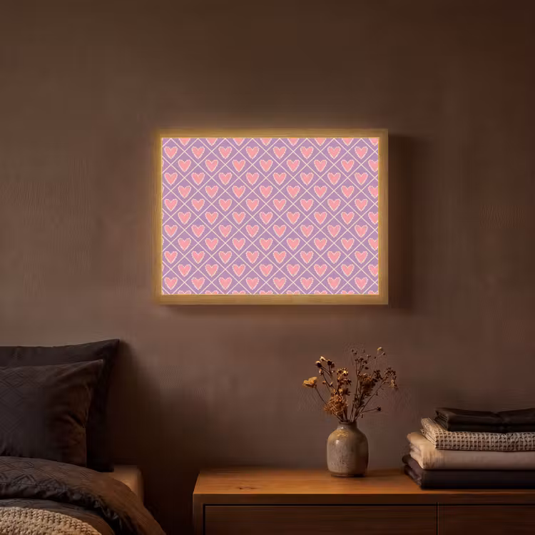 Ruit - Patroon - Paars - Hartjes Light Box met batterij (Wandlamp) middel 907 -sfeer4