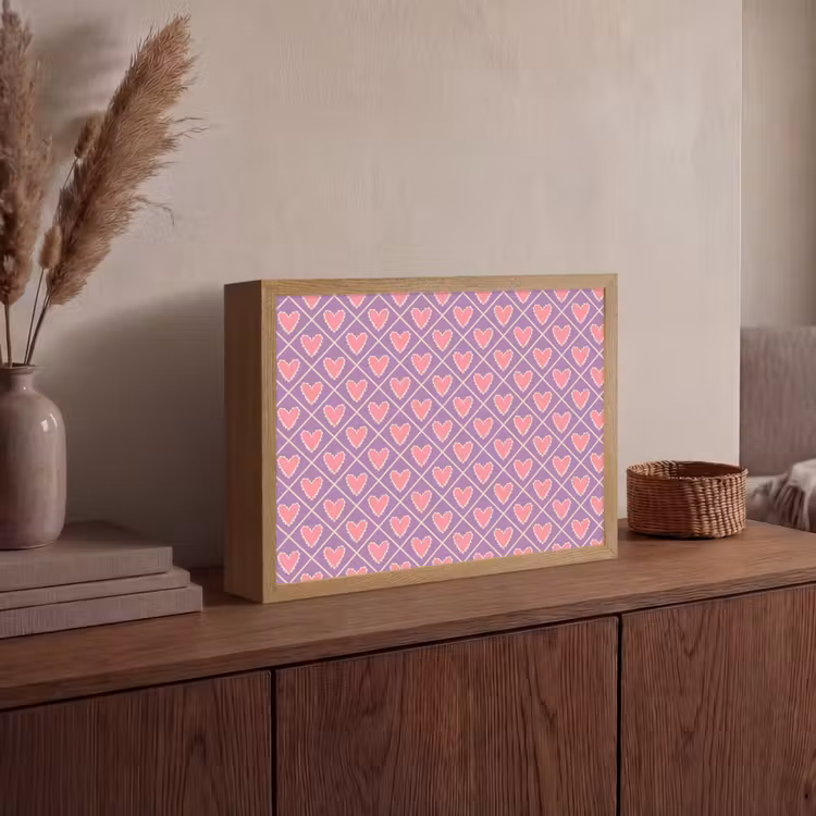 Ruit - Patroon - Paars - Hartjes Light Box met batterij (Wandlamp) middel 907 -sfeer2