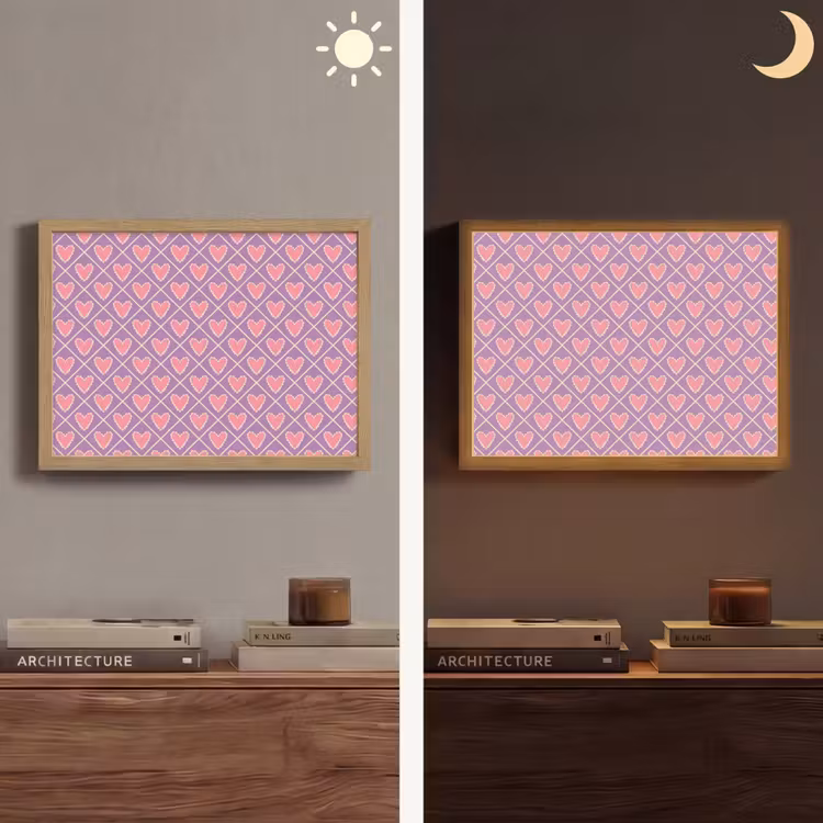 Ruit - Patroon - Paars - Hartjes Light Box met batterij (Wandlamp) middel 907 -sfeer3