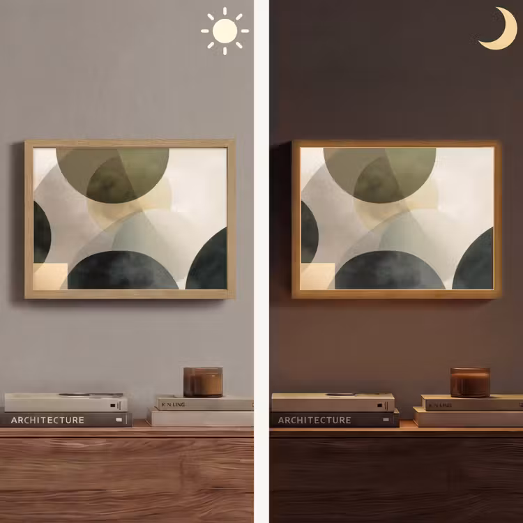 Vlakken - Abstract - Beige - Cirkels Light Box met batterij (Wandlamp) middel -sfeer3