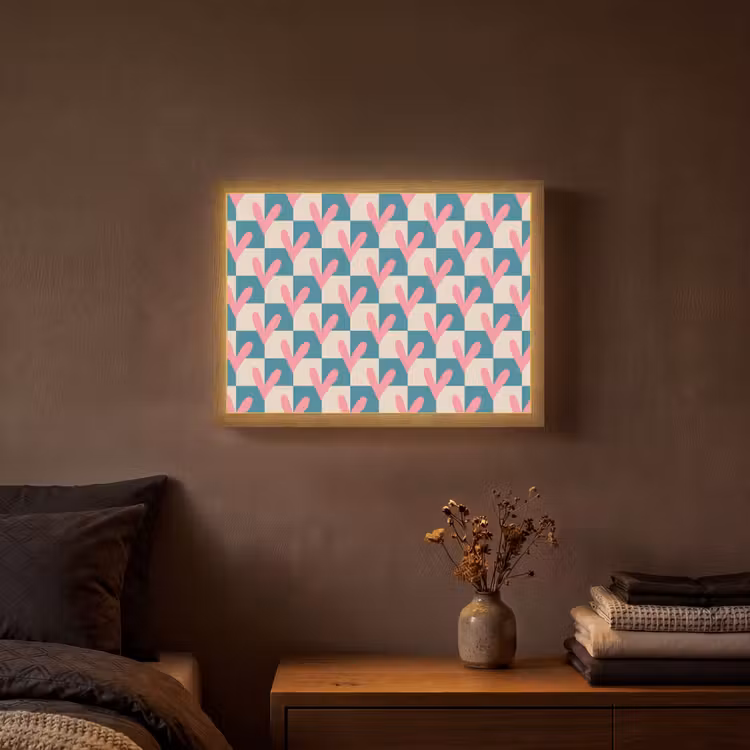 Vlakken - Hartjes - Patroon - Retro Light Box met batterij (Wandlamp) middel 907 -sfeer4