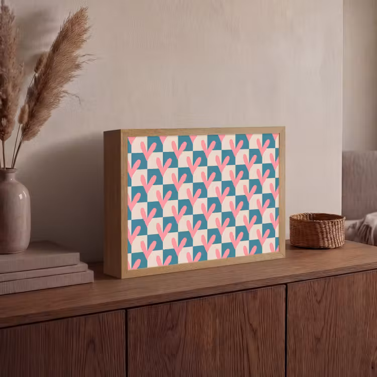 Vlakken - Hartjes - Patroon - Retro Light Box met batterij (Wandlamp) middel 907 -sfeer2