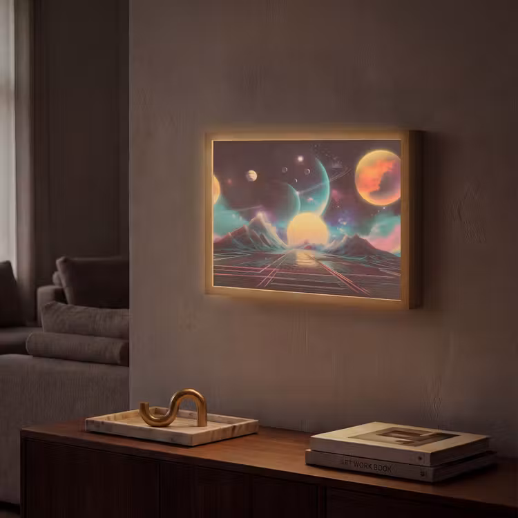 Planeten - Neon - Berglandschap - Zon Light Box met batterij (Wandlamp) middel -sfeer1