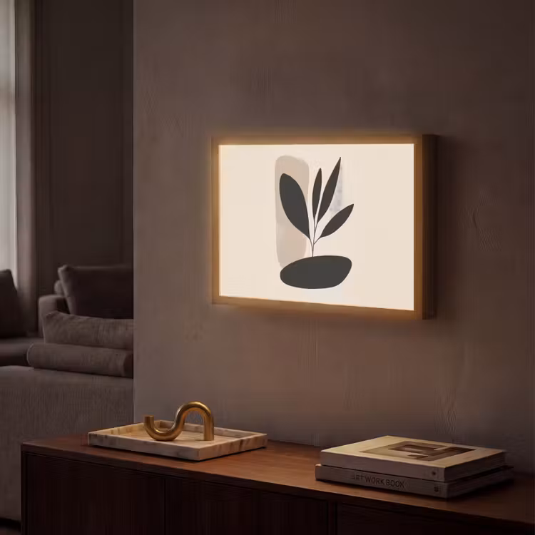 Plant - Beige - Japandi Light Box met batterij (Wandlamp) middel -sfeer1