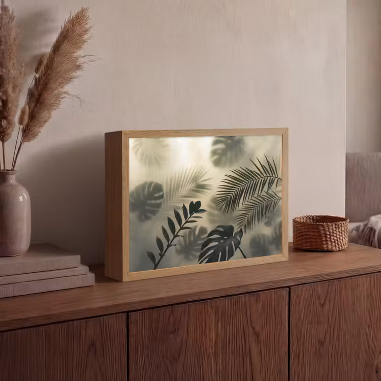 Planten - Bladeren - Schaduwen - Groen - Modern Light Box met batterij (Wandlamp) middel -sfeer2