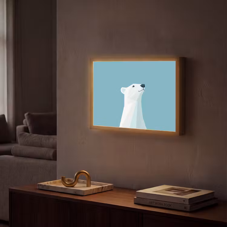 Ijsbeer - Lichtblauw - Minimalistisch Light Box met batterij (Wandlamp) middel -sfeer1