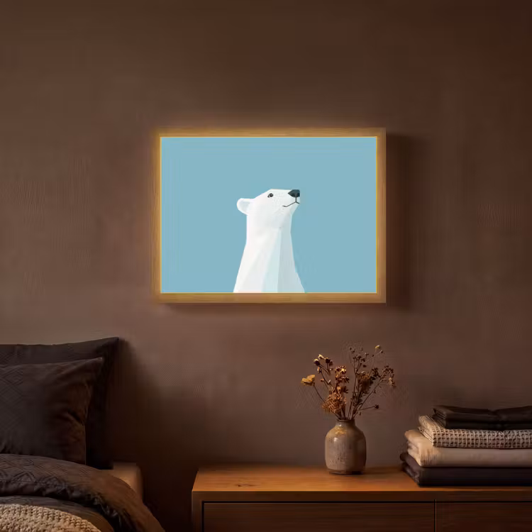 Ijsbeer - Lichtblauw - Minimalistisch Light Box met batterij (Wandlamp) middel -sfeer4