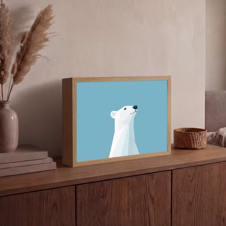 Ijsbeer - Lichtblauw - Minimalistisch Light Box met batterij (Wandlamp) middel -sfeer2