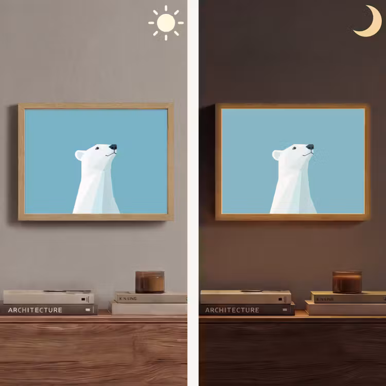 Ijsbeer - Lichtblauw - Minimalistisch Light Box met batterij (Wandlamp) middel -sfeer3