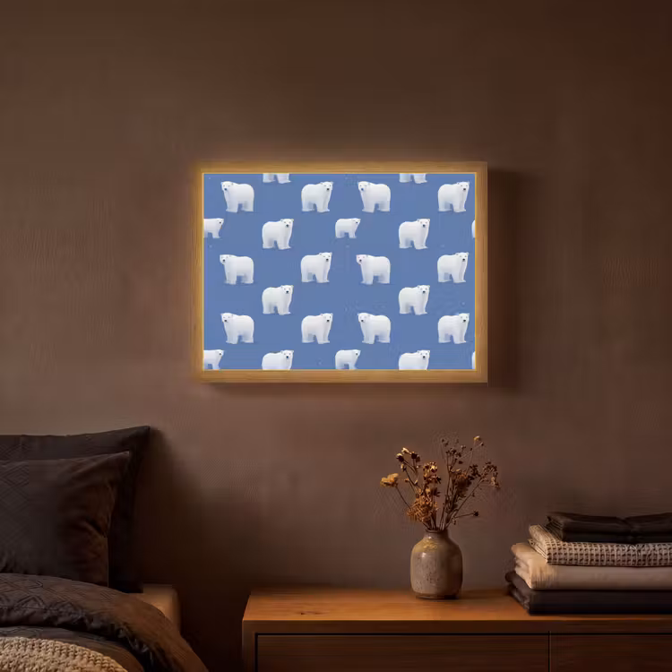 IJsbeer - Patroon - Blauw Light Box met batterij (Wandlamp) middel 907 -sfeer4
