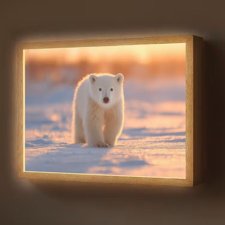 Ijsbeer - Sneeuw - Zonsopgang Light Box met batterij (Wandlamp) middel -z3d_website