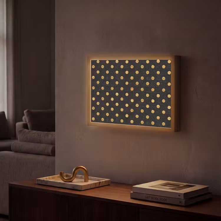 Polka Dot - Stippen - Goud - Zwart Light Box met batterij (Wandlamp) middel 907 -sfeer1