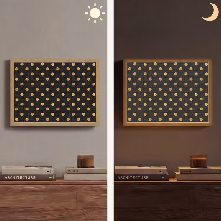 Polka Dot - Stippen - Goud - Zwart Light Box met batterij (Wandlamp) middel 907 -sfeer3
