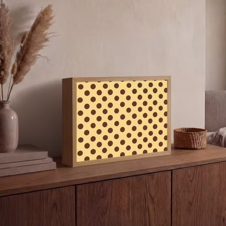 Polka Dot - Stippen - Retro - Geel - Bruin Light Box met batterij (Wandlamp) middel 907 -sfeer2
