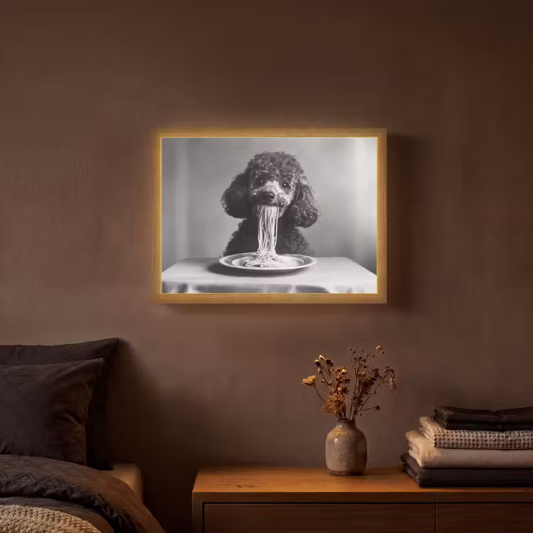 Poedel - Hond - Zwart - Wit - Schattig - Pasta Light Box met batterij (Wandlamp) middel -sfeer4