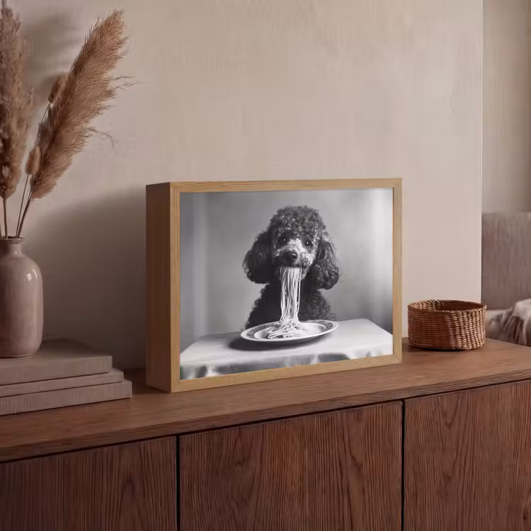 Poedel - Hond - Zwart - Wit - Schattig - Pasta Light Box met batterij (Wandlamp) middel -sfeer2