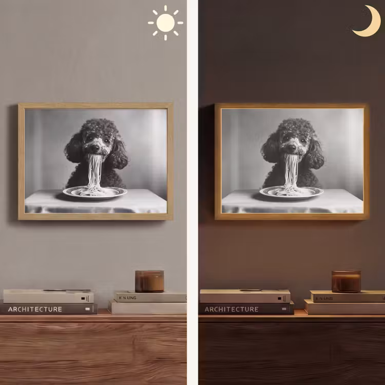 Poedel - Hond - Zwart - Wit - Schattig - Pasta Light Box met batterij (Wandlamp) middel -sfeer3