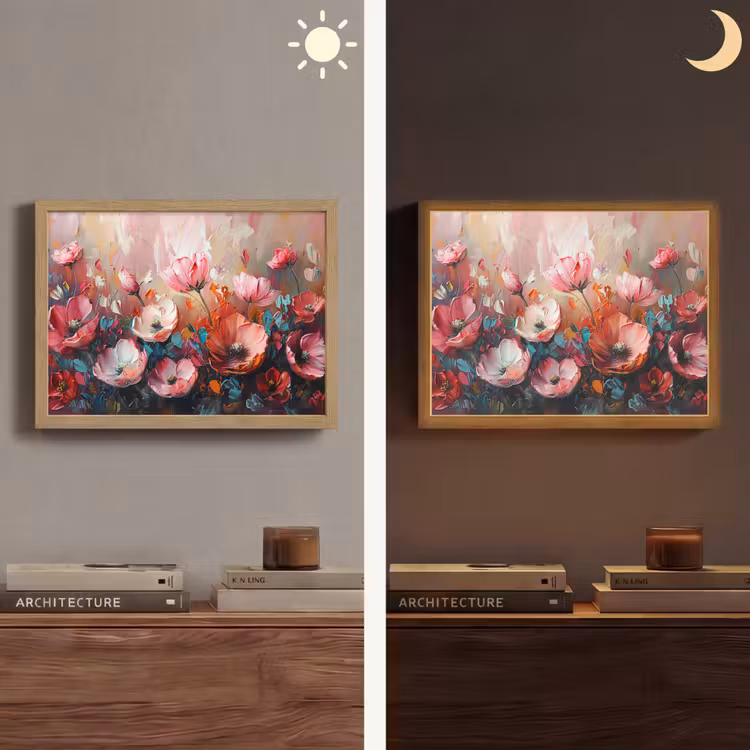 Klaprozen - Roze - Bloemen - Botanisch - Kunst Light Box met batterij (Wandlamp) middel -sfeer3