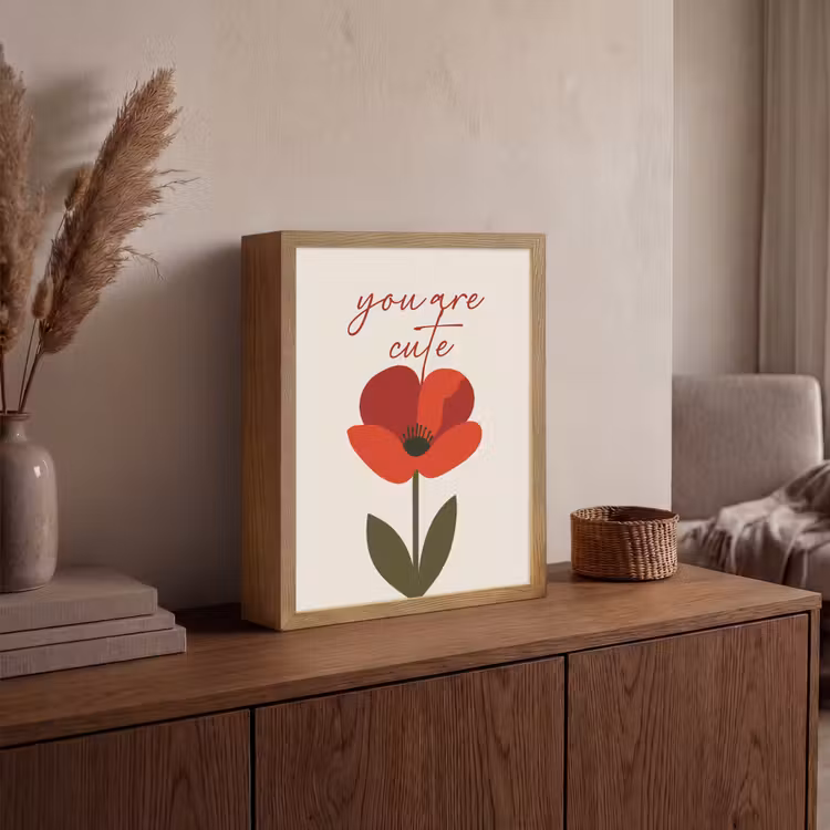 Klaproos - Bloem - Rood - Valentijn Light Box met batterij (Wandlamp) middel -sfeer2