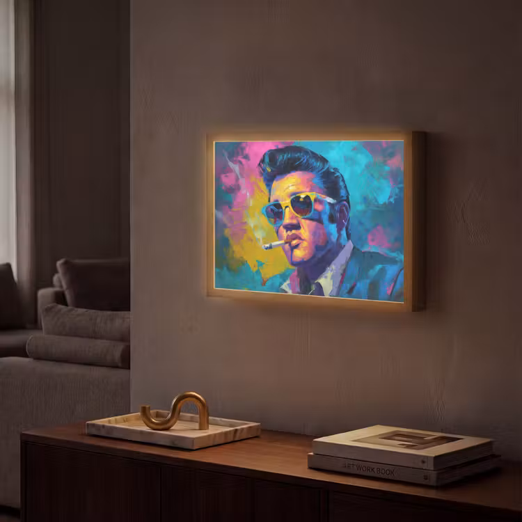 Portret - Sigaret - Kleurrijk - Bril Light Box met batterij (Wandlamp) middel -sfeer1