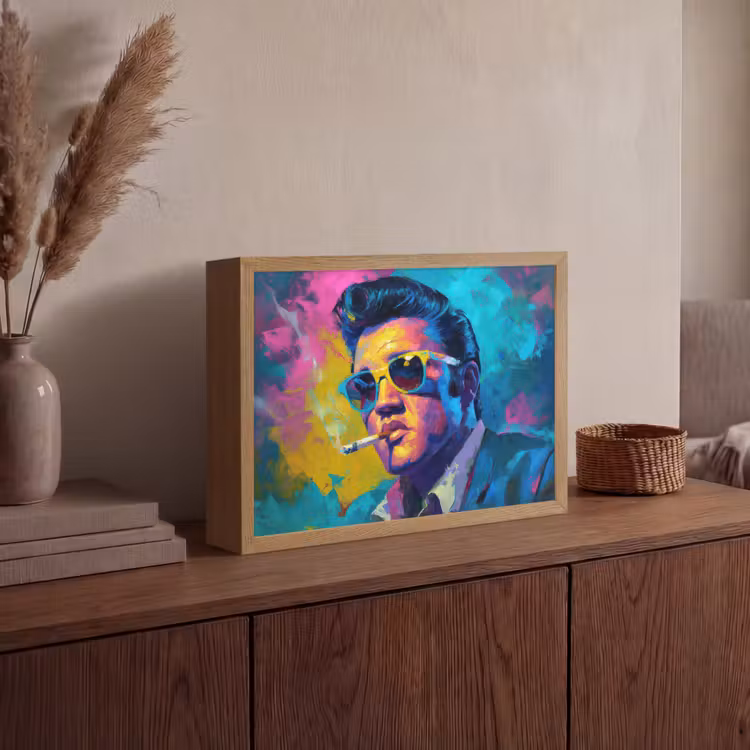 Portret - Sigaret - Kleurrijk - Bril Light Box met batterij (Wandlamp) middel -sfeer2