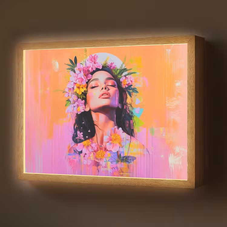 Portret - Bloemenkroon - Vrouw Light Box met batterij (Wandlamp) middel -z3d_website