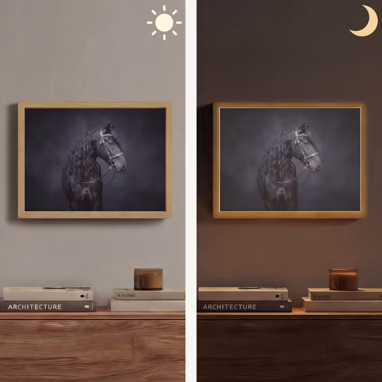Portret - Paard - Donker Light Box met batterij (Wandlamp) middel -sfeer3