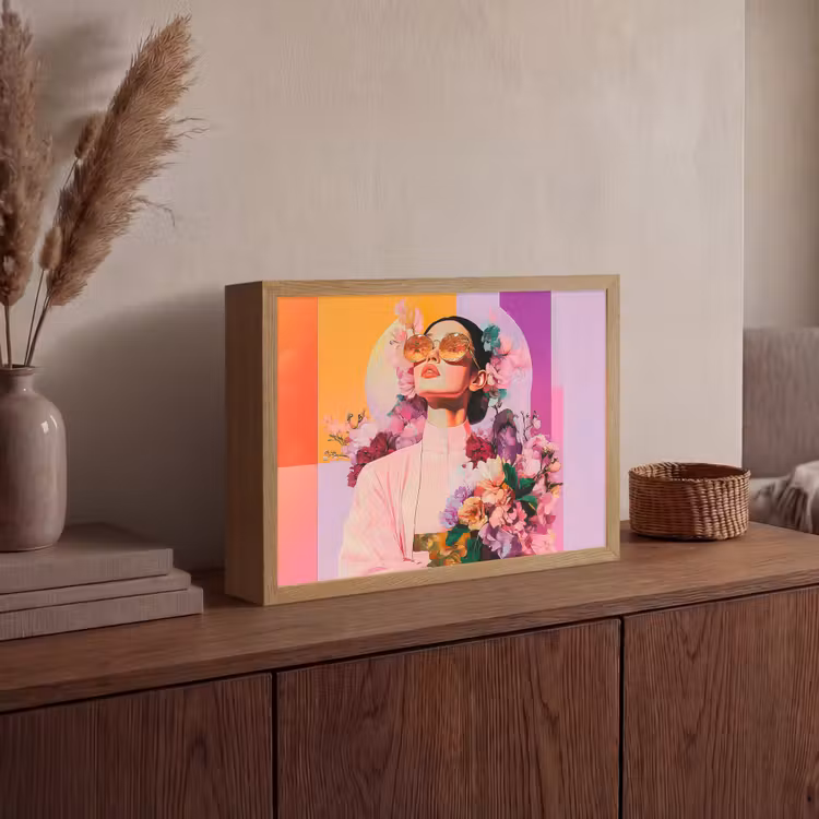 Portret - Vrouw - Abstract - Bloemen Light Box met batterij (Wandlamp) middel -sfeer2