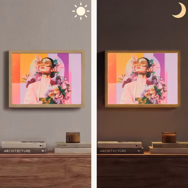 Portret - Vrouw - Abstract - Bloemen Light Box met batterij (Wandlamp) middel -sfeer3