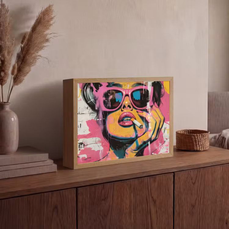 Portret - Vrouw - Abstract - Zonnebril Light Box met batterij (Wandlamp) middel -sfeer2