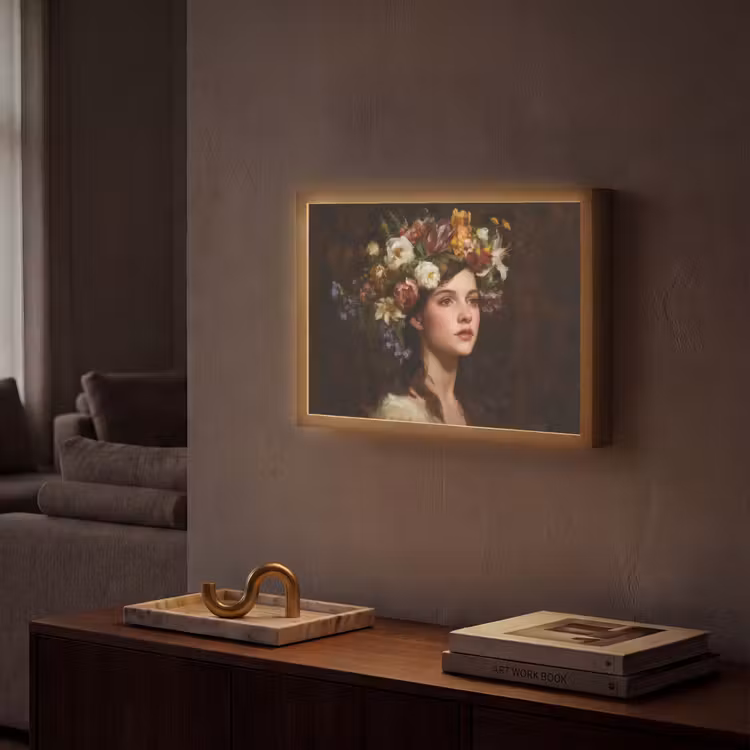 Portret - Vrouw - Bloemen Light Box met batterij (Wandlamp) middel -sfeer1
