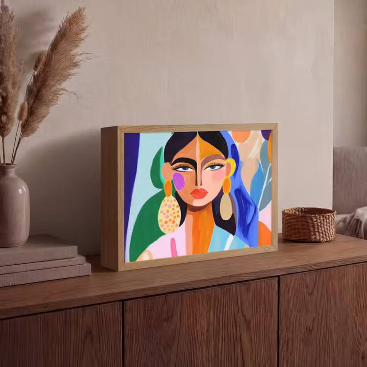 Portret - Vrouw - Modern Light Box met batterij (Wandlamp) middel -sfeer2