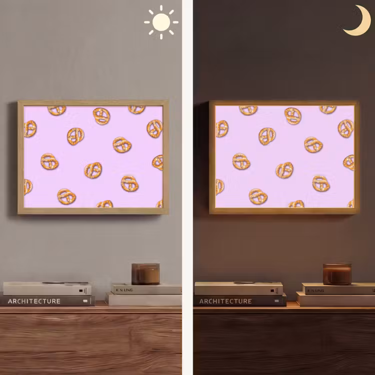 Pretzels - Eten - Paars Light Box met batterij (Wandlamp) middel -sfeer3