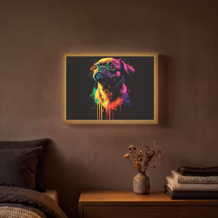 Puck - Hond - Verf - Kleuren Light Box met batterij (Wandlamp) middel -sfeer4