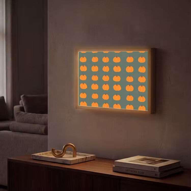 Pompoen - Patroon - Oranje Light Box met batterij (Wandlamp) middel 907 -sfeer1