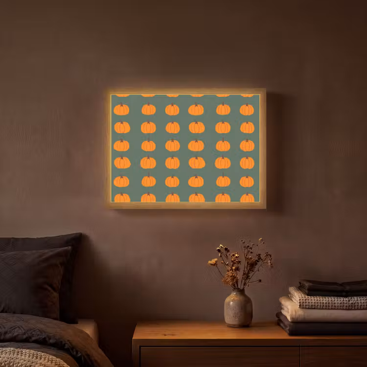 Pompoen - Patroon - Oranje Light Box met batterij (Wandlamp) middel 907 -sfeer4
